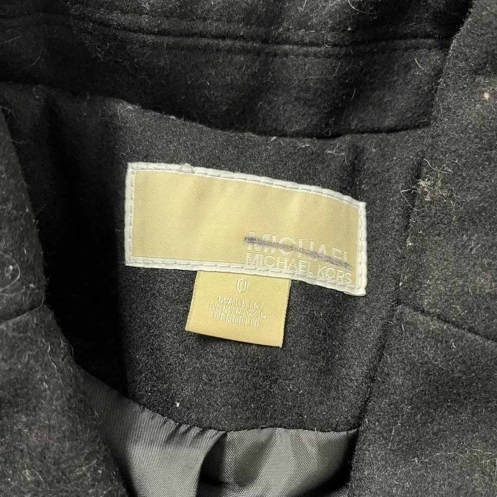Michael Michael Kors Coat Womens 0 Black Wool‎ Blend Button Front Long Overcoat